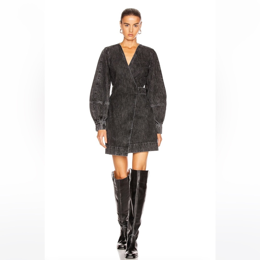 Ganni Black Denim Wrap Dress